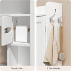 Ahomly Over The Toilet Storage Cabinet, 32.3" W Over Toilet Bathroom Organizer with Doors, Adjustable Shelves, Toilet Paper Holder, 2 Side Hooks, Space-Saver for Bathroom, Laundry, White
