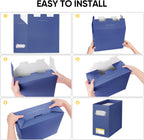 BALEINE File Organizer Box, Cardboard File Folder Organizer with Handle for Letter Size, Portable Collapsible Hanging Filing Box for Home Office Document Storage (2 Pack, Navy)