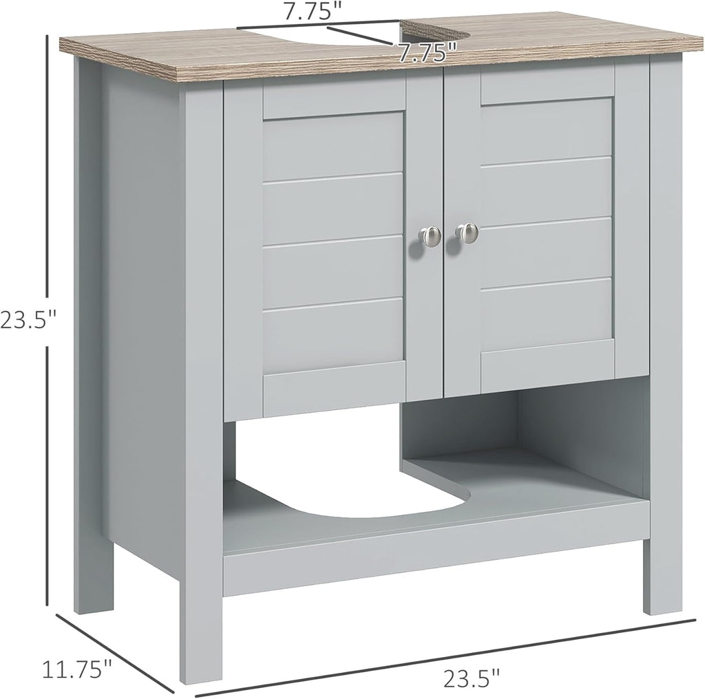 Kleankin Pedestal Sink Storage Cabinet, Under Sink Bathroom Vanity with Adjustable Shelf and Open Bottom Shelf, Gray