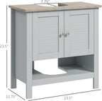 Kleankin Pedestal Sink Storage Cabinet, Under Sink Bathroom Vanity with Adjustable Shelf and Open Bottom Shelf, Gray