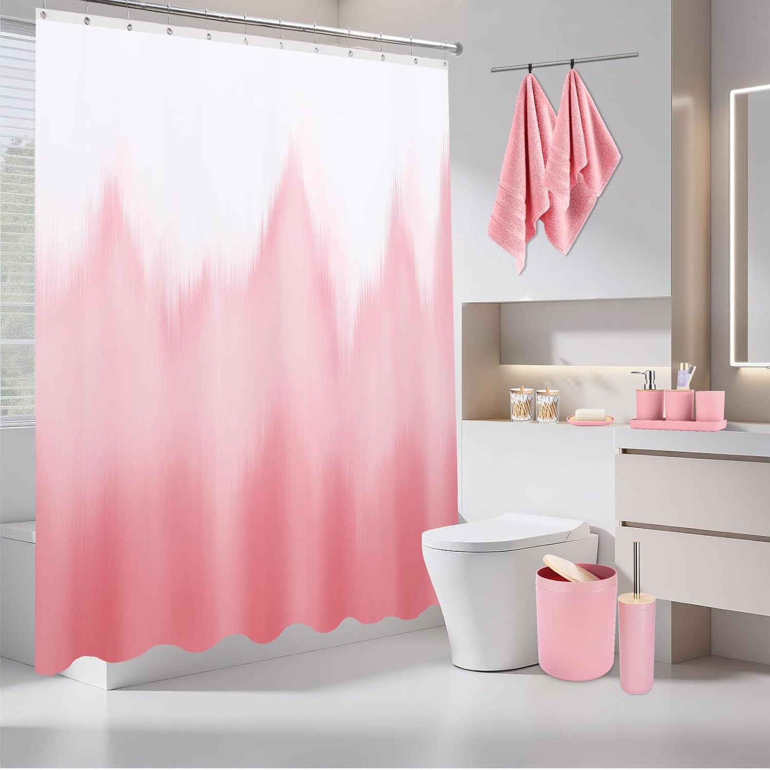 iMucci Bathroom Accessories Bathroom Sets with Shower Curtain, Bath Towel Set, Trash Can, Toilet Brush, Soap Dispenser, Bathroom Accessories Set Complete