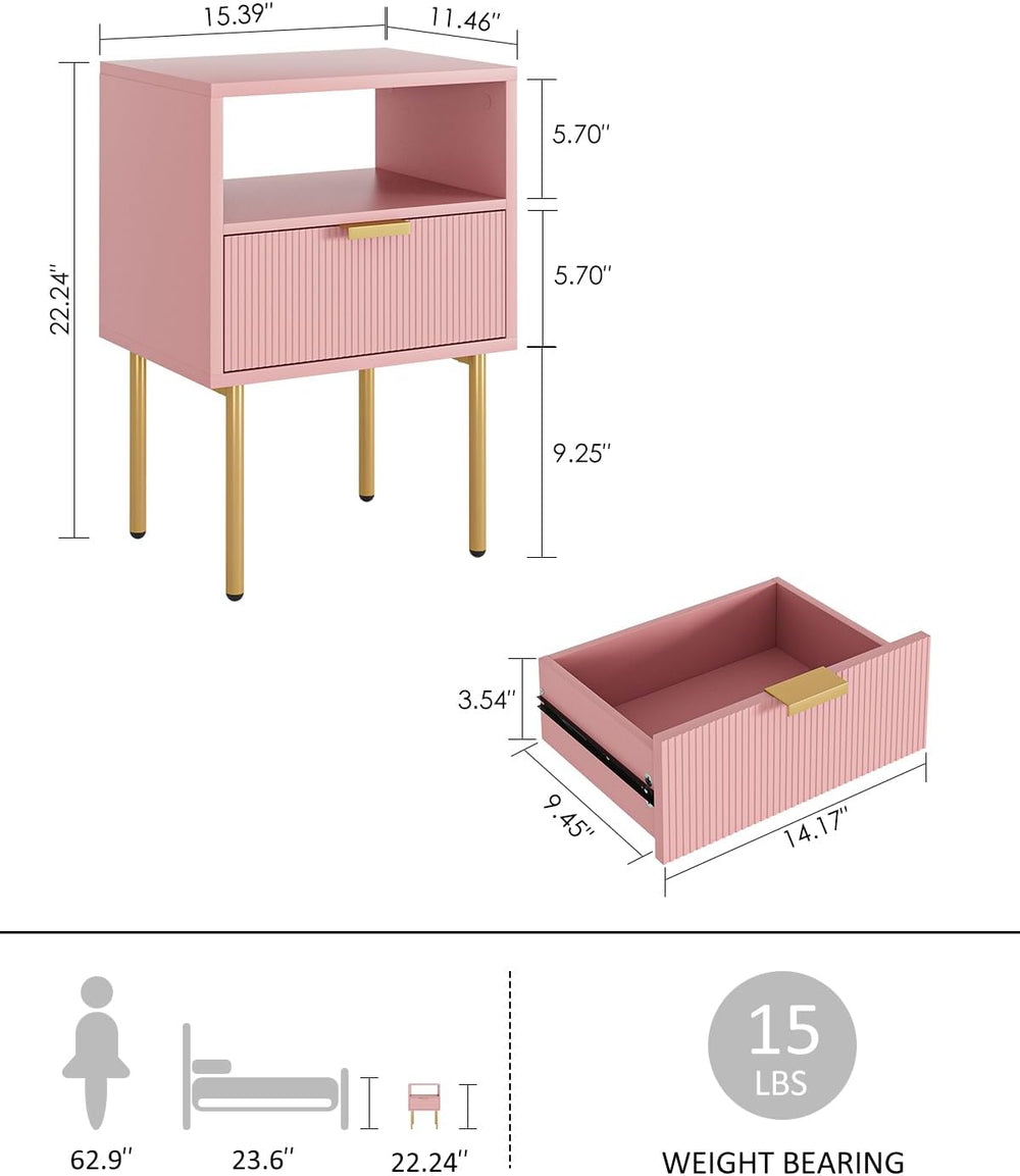 Nightstand,Morden Bedside Table with Gold Frame,Small Night Stand,End Table,B...