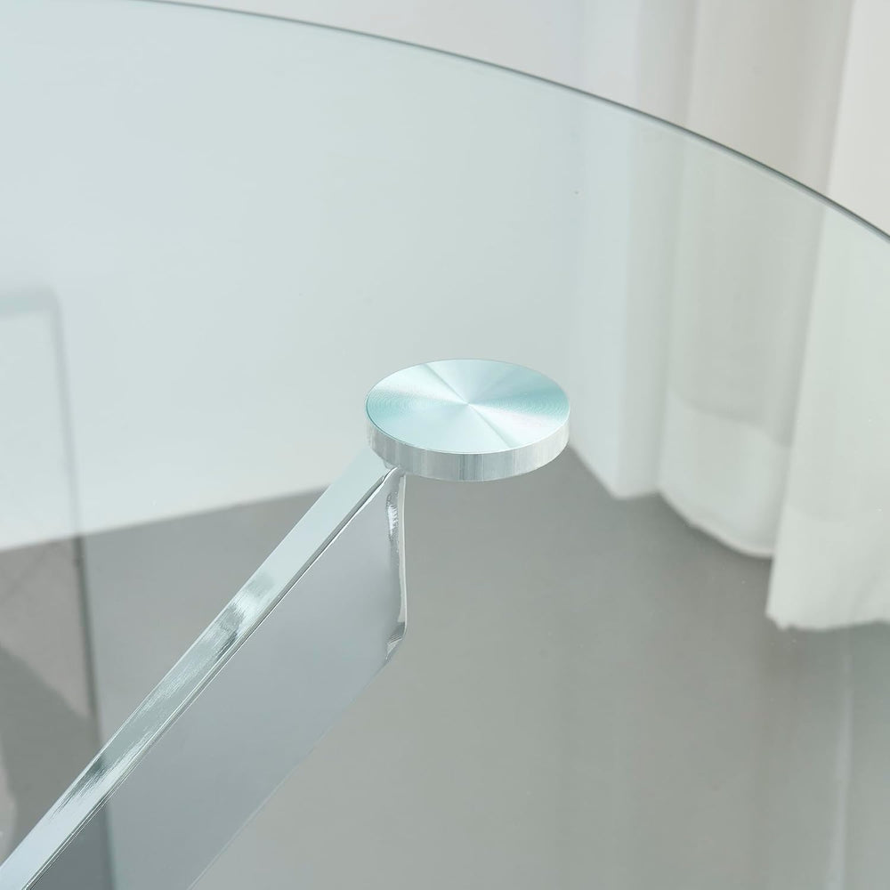 47.2“ Round Dining Table for 4, Contemporary Tempered Glass Dining Table, Sma...