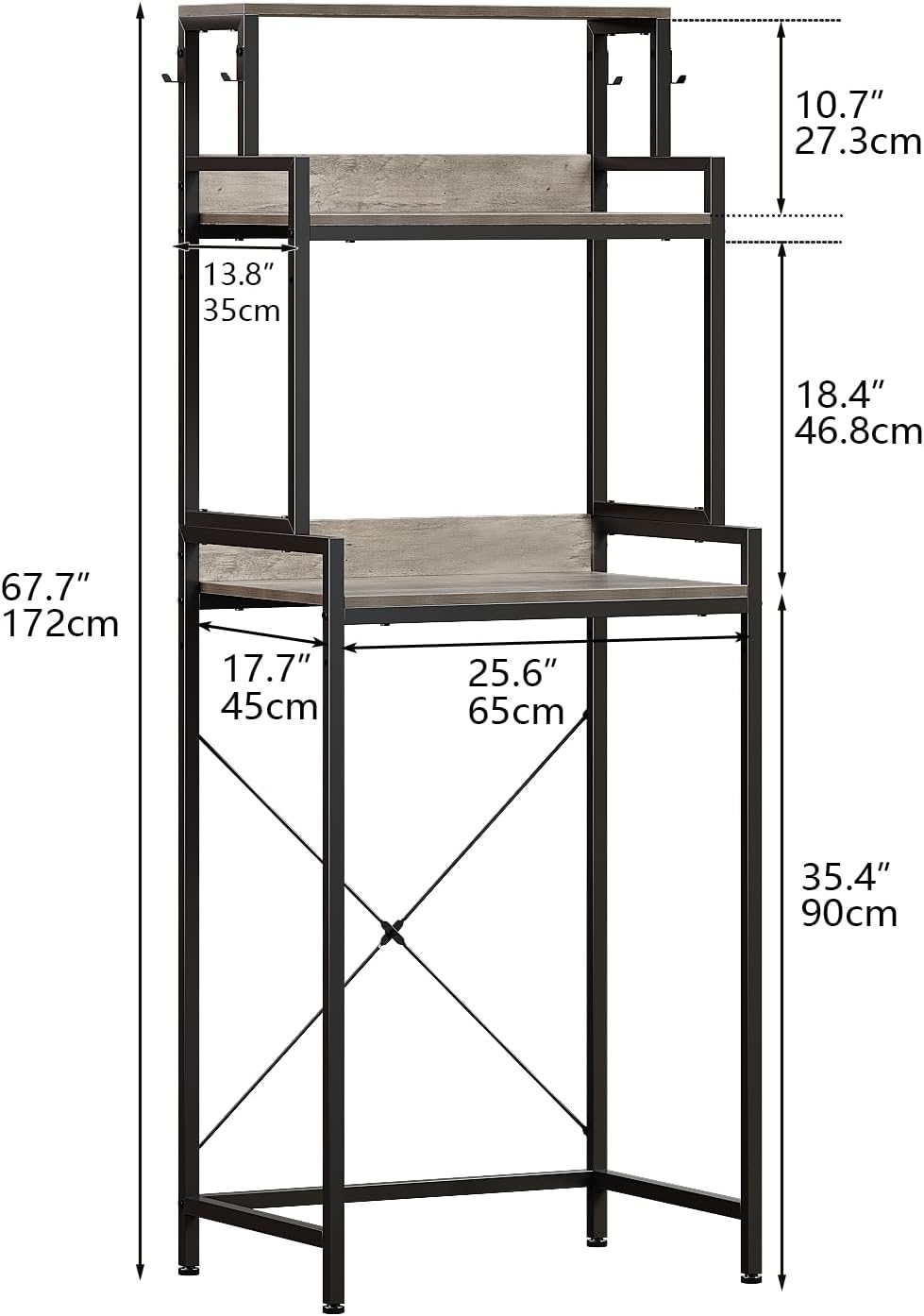 3-Tier Kitchen Bakers Rack with Adjustable Shelves, Freestanding Kitchen Microwave Stand with Storage, Split Design Coffee Bar Shelf for Home Office (Black Oak, 25.6")