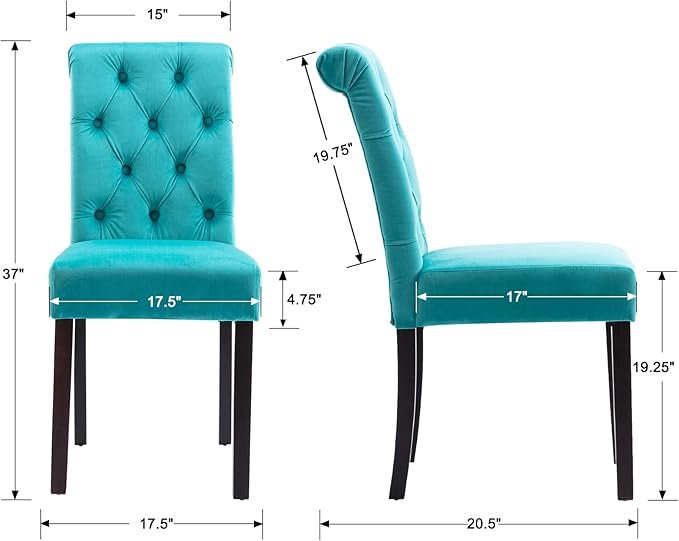 Velvet Dining Chairs Set of 8, Upholstered Kitchen & Dining Room Chairs, Farmhosue Parsons Side Host Chairs for Home/Bedroom/Living Room/Restaurant, Cyan Blue