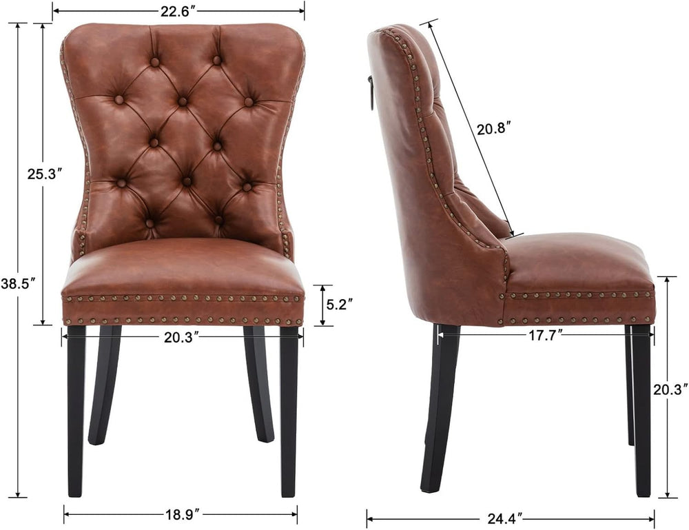 CIMOTA Brown Leather Dining Chairs Set of 8 Mid Century Modern Dining Room Ch...