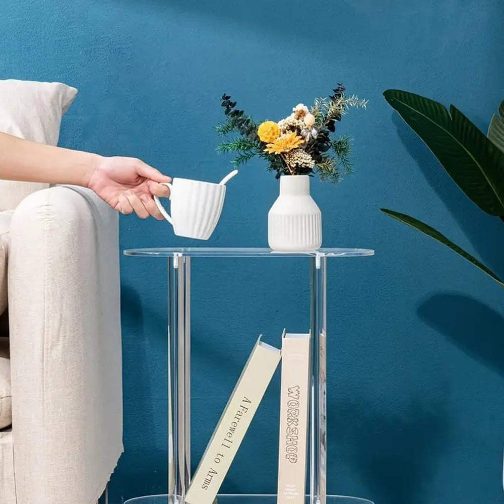 Modern Clear Acrylic Narrow Side Table for Small Spaces, 15.55" L x 7.87...