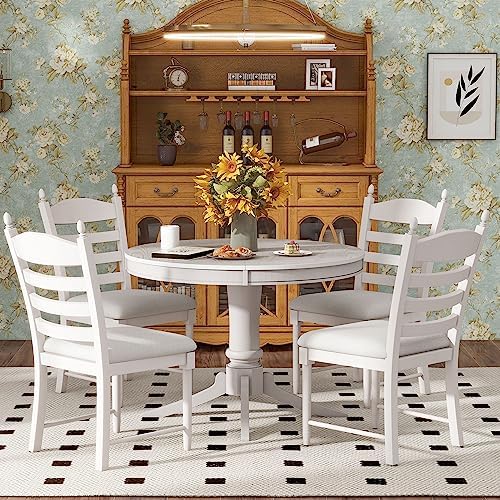 LUMISOL 5-Piece Solid Wood Dining Table Set for 4, Farmhouse Kitchen Table Se...