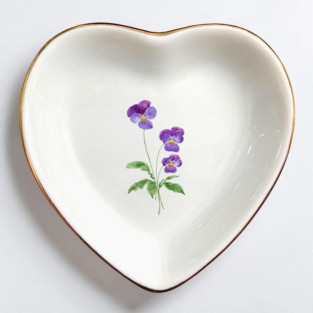 Birth Month Flower Ring Jewelry Dish Tray-Floral Ring Holder for Hippie,Nature,Pace-Birthday Gifts for Mom,Mother-in-law,Step Mom,Aunt,Grandma,Sister,Friends (2 - February (Viole))