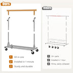 Heavy Duty Clothes Rack Load 530 lbs, Metal Rolling Clothing Rack With Sturdy Wheel And Shelves, Adjustable Portable Hanging Garment Rack For Clothes,Chrome Stainless Steel