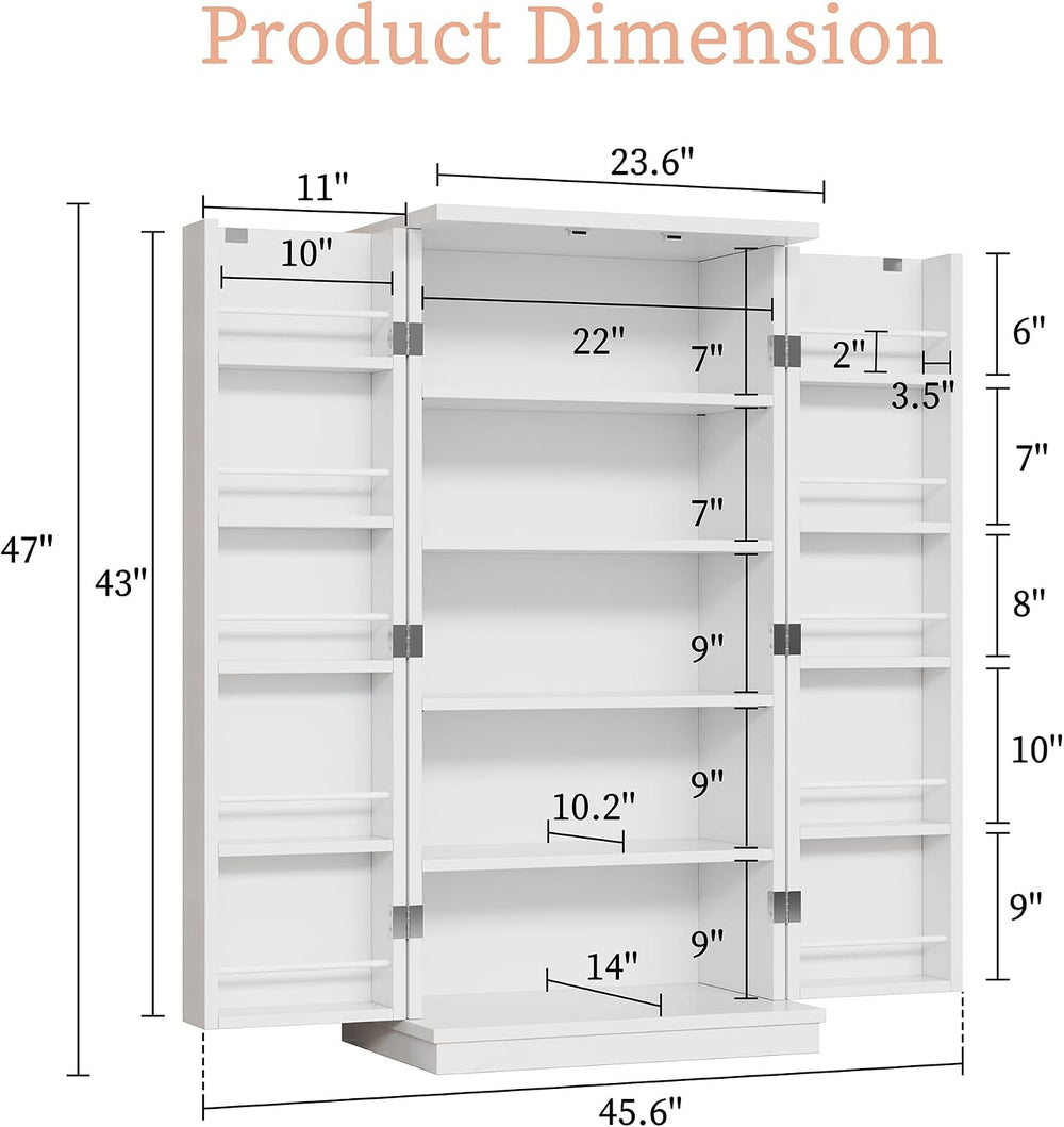 47in Kitchen Pantry Cabinet, Wood Kitchen Storage Pantry Cabinets Freestandin...