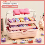 Bow Knot Hair Accessories Organizer Box Cute Dust Proof Childrens Jewelry Storage Box 3 Layers Plastic Storage Box for Hair Clips,Headbands,Hair Bands,Jewelry,Etc