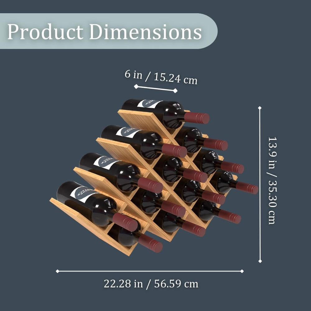 13 Bottle Bamboo Small Wine Rack for Countertop, No Tools Assembly, Modern La...