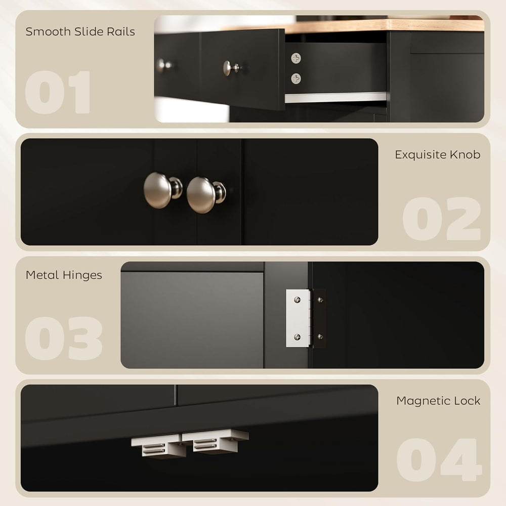 HOMCOM Sideboard Buffet Cabinet with Solid Wood Countertop, Modern Kitchen St...