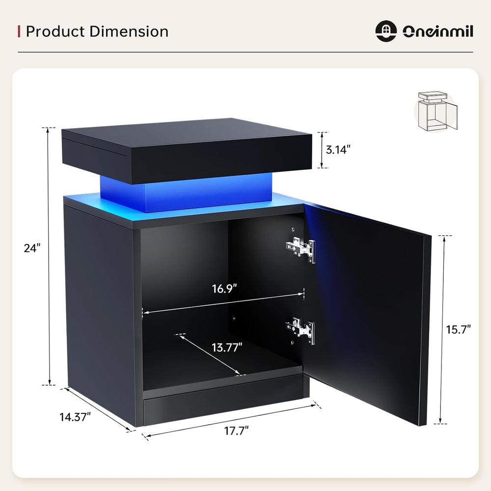 oneinmil LED Nightstands Set of 2, Night Stand with Storage Cabinet for Bedro...