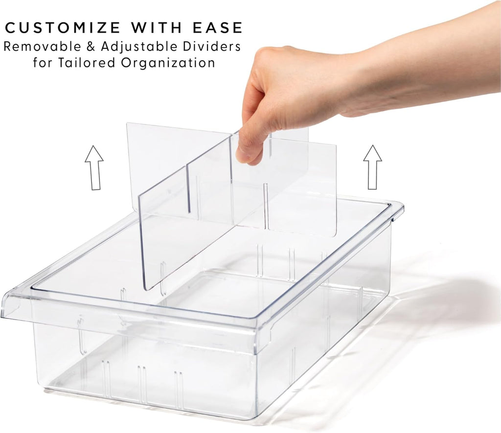 BINO | Pull-out Fridge Organizer | THE HANGER COLLECTION | Fridge Drawer Organizer with 2 Dividers | Clear Pantry Drawer Organizers | Shelf Holder Storage Drawers for Fruits, Veggies & Drinks