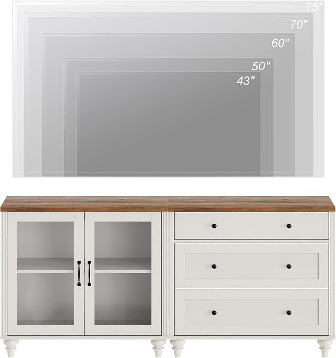 WAMPAT TV Stand for 75 Inch TV, Wood TV Cabinet Entertainment Center Televisi...