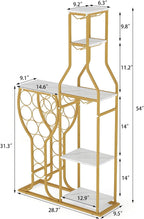 5-Tier Wine Rack Freestanding Floor, 11 Bottles Modern Wooden Wine Holder-Storage Cabinet for Home Bar, Kitchen, Dining Room Space Saving Bar Stand with Easy Assembly.(Gold/White)