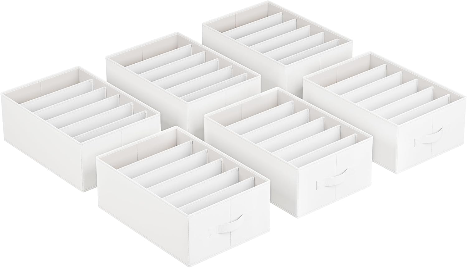 SONGMICS Set of 6 Large Size Wardrobe Clothes Organizers, 6-Compartment Foldable Drawer Organizers with Handles, 16.5 x 11.8 x 6.7 Inches, for Pants, Sweaters, Jeans, Cloud White URUS009W03