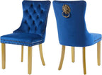 Velvet Dining Chairs Set of 2, Upholstered Dining Room Chairs with Lion Head Pulls Ring and Golden Solid Wood Legs, Modern Button Tufted Kitchen Chairs for Dining Room, Kitchen(Blue)