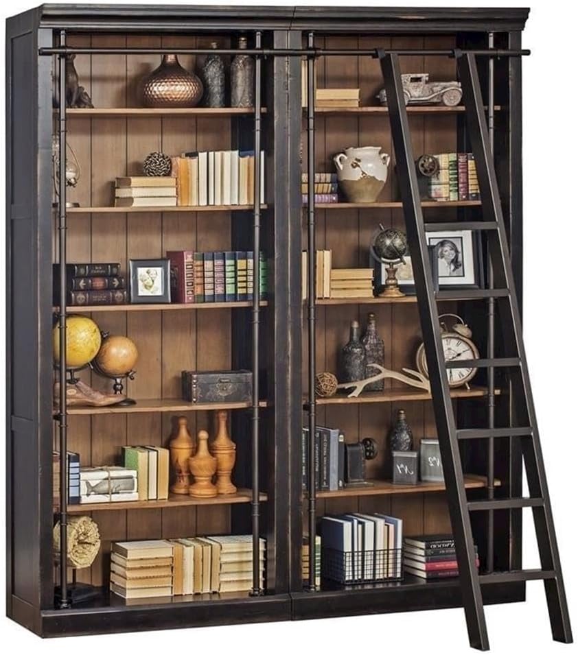 Starlight Toulouse Metal Rolling Ladder, 90" H, 8-Foot Tall Bookcase Companion, Finished on All Sides, Durable Construction, Black