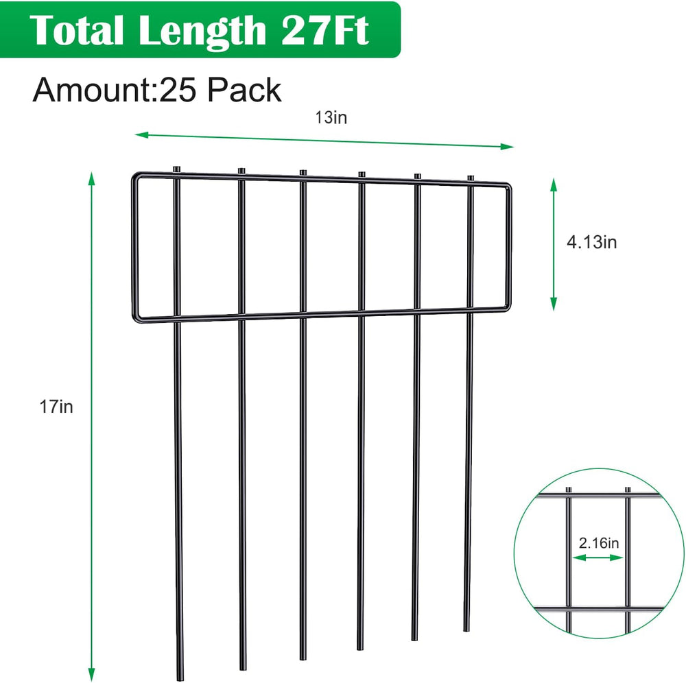 25 Pack Animal Barrier Fence, Metal No Dig Fence Panels for Garden, Black