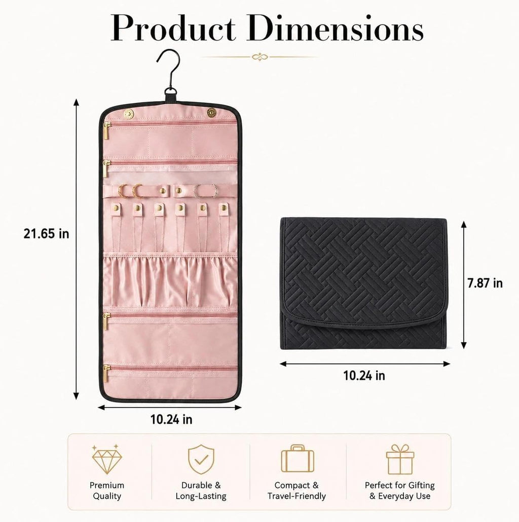 Double Sided Hanging Jewelry Organizer for Closet Door, Black,Travel Closet | hanging jewelry organizer keeps earrings, rings, necklaces, and bracelets visible in a closet or travel bag