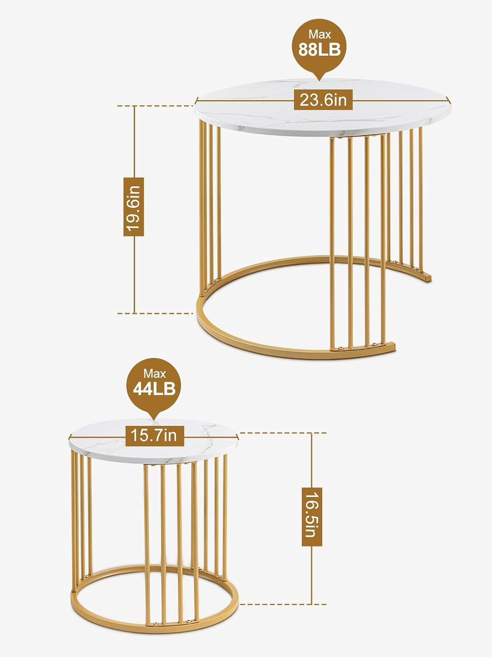 Nesting Coffee Table Set of 2, Round Table, Morden End Side Table Night Stand...