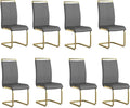 AZmac Modern Leather Dining Chairs Set of 8,Armless Kitchen Chairs,Dining Room Chairs with Upholstered Padded Seat and Sturdy Gold Legs for Dining Room,Kitchen (Set of 8, Dark Grey-Gold Leg)