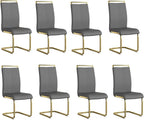 AZmac Modern Leather Dining Chairs Set of 8,Armless Kitchen Chairs,Dining Room Chairs with Upholstered Padded Seat and Sturdy Gold Legs for Dining Room,Kitchen (Set of 8, Dark Grey-Gold Leg)
