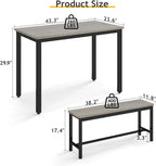 Rovibek 43" Dining Table Benches Set for 4, Modern Space Saving Kitchen Table Chairs & Adjustable Feet Breakfast Table 2 Benches, Wooden Industrial Style Farmhouse, Light Grey