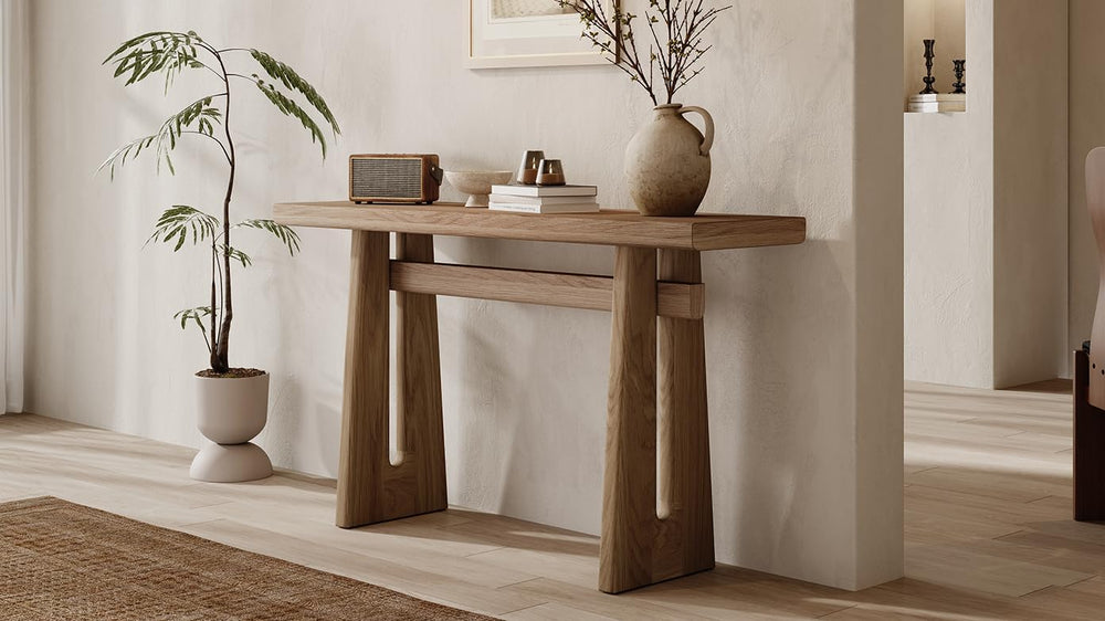 59.25" Long Console Table with Geometric Silhouette, Modern Wooden Hallw...