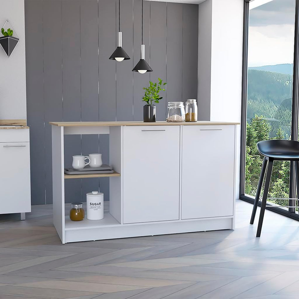 Kitchen Island with Four Open Shelves and Two Cabinets | Multicolor design wi...