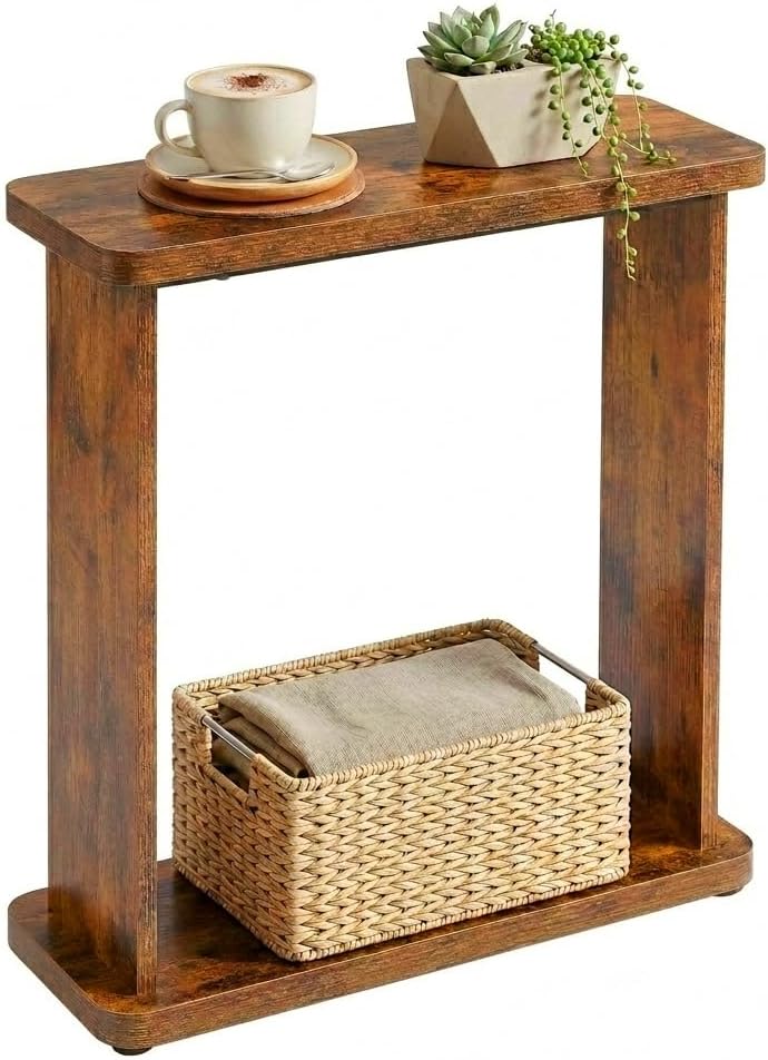 Narrow Side Table for Small Spaces, 7.9" Slim End Table with 2-Tier Open...