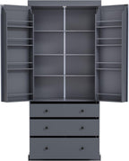 77-Inch Farmhouse Kitchen Pantry Cabinet - Freestanding Tall Storage with 3 Adjustable Shelves, 8 Door Shelves, 3 Slide-Out Drawers, 110lbs Shelf Capacity, Anti-Tip Design, Easy Assembly (Gray)