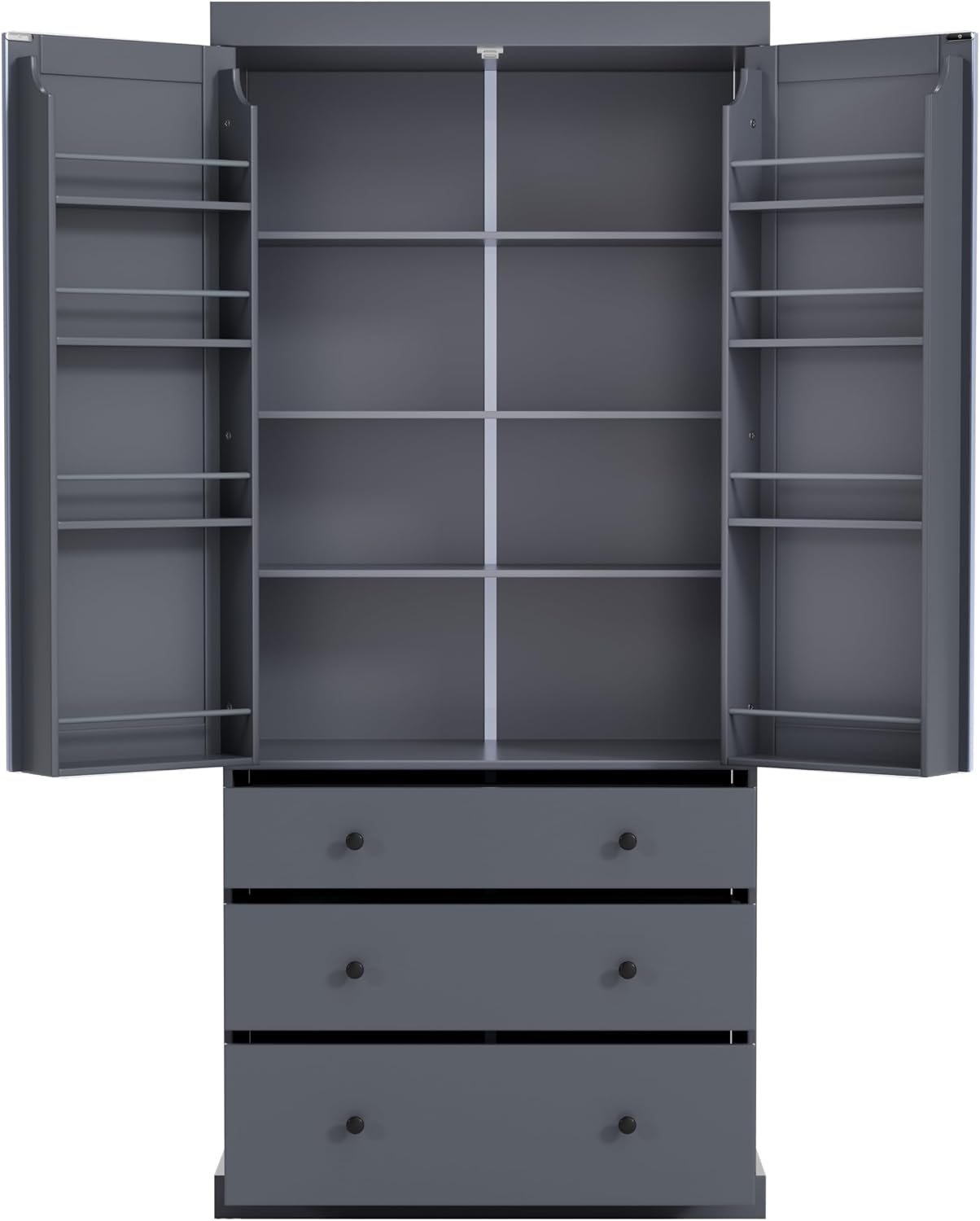 77-Inch Farmhouse Kitchen Pantry Cabinet - Freestanding Tall Storage with 3 Adjustable Shelves, 8 Door Shelves, 3 Slide-Out Drawers, 110lbs Shelf Capacity, Anti-Tip Design, Easy Assembly (Gray)