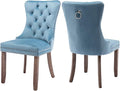 Velvet Dining Chairs Set of 2, Tufted Upholstered Dining Room Chairs with Back Ring Pull, Nailhead Trim and Solid Wood Legs, Modern Dining Chairs for Dining Room, Kitchen,Light Blue