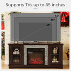 TV Stand with Electric Fireplace & Storage Cabinet, Entertainment Center with 2 Glass Door, Faux Stone Media Console Table for Living Room (Cherry,58" with Fireplace)