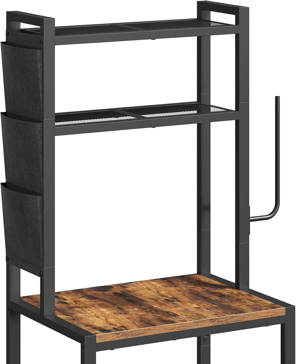 MAHANCRIS Bakers Rack with Mini Fridge Shelf, 3-Tier Microwave Stand, Coffee Bar Station with Paper Holder, Freestanding Kitchen Storage Rack, for Kitchen, Rustic Brown and Black BRHR5401