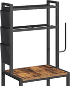 MAHANCRIS Bakers Rack with Mini Fridge Shelf, 3-Tier Microwave Stand, Coffee Bar Station with Paper Holder, Freestanding Kitchen Storage Rack, for Kitchen, Rustic Brown and Black BRHR5401