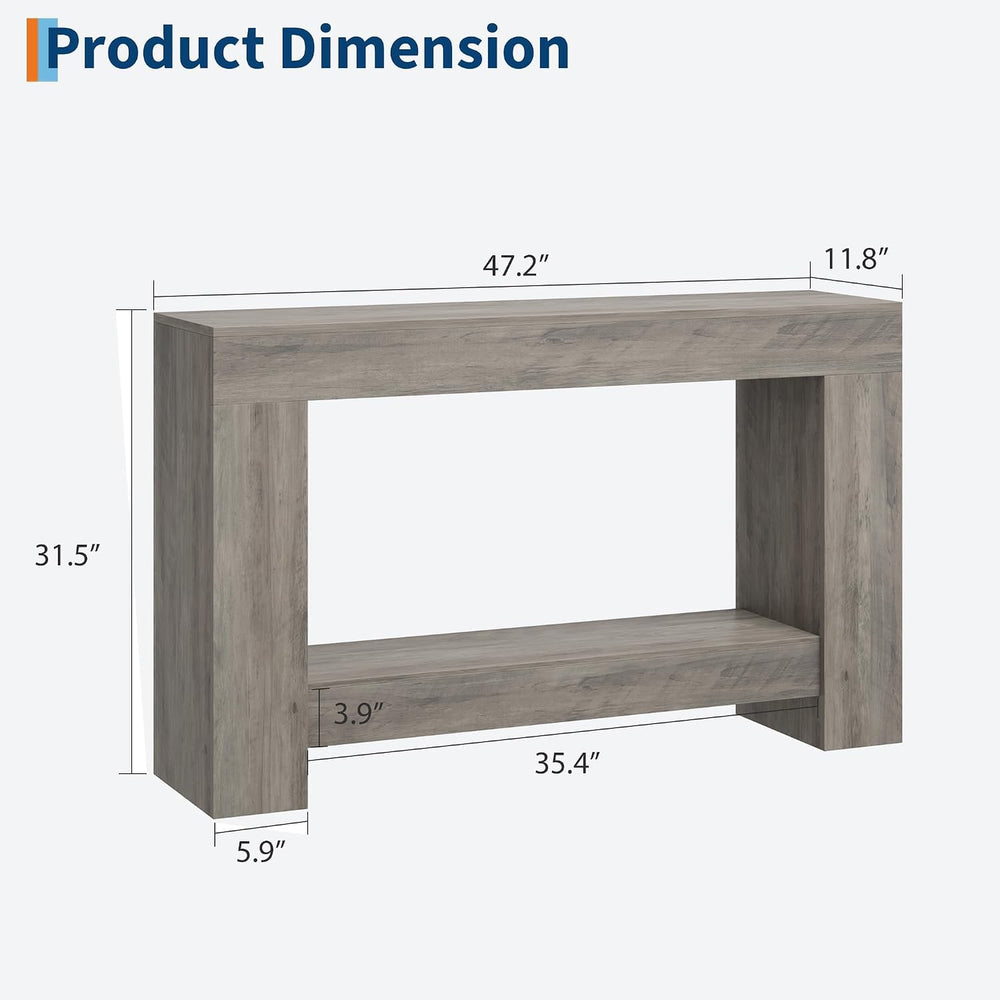 Garvee 47" Farmhouse 2-Tier Console Table for Entryway, Grey | Sofa Tabl...