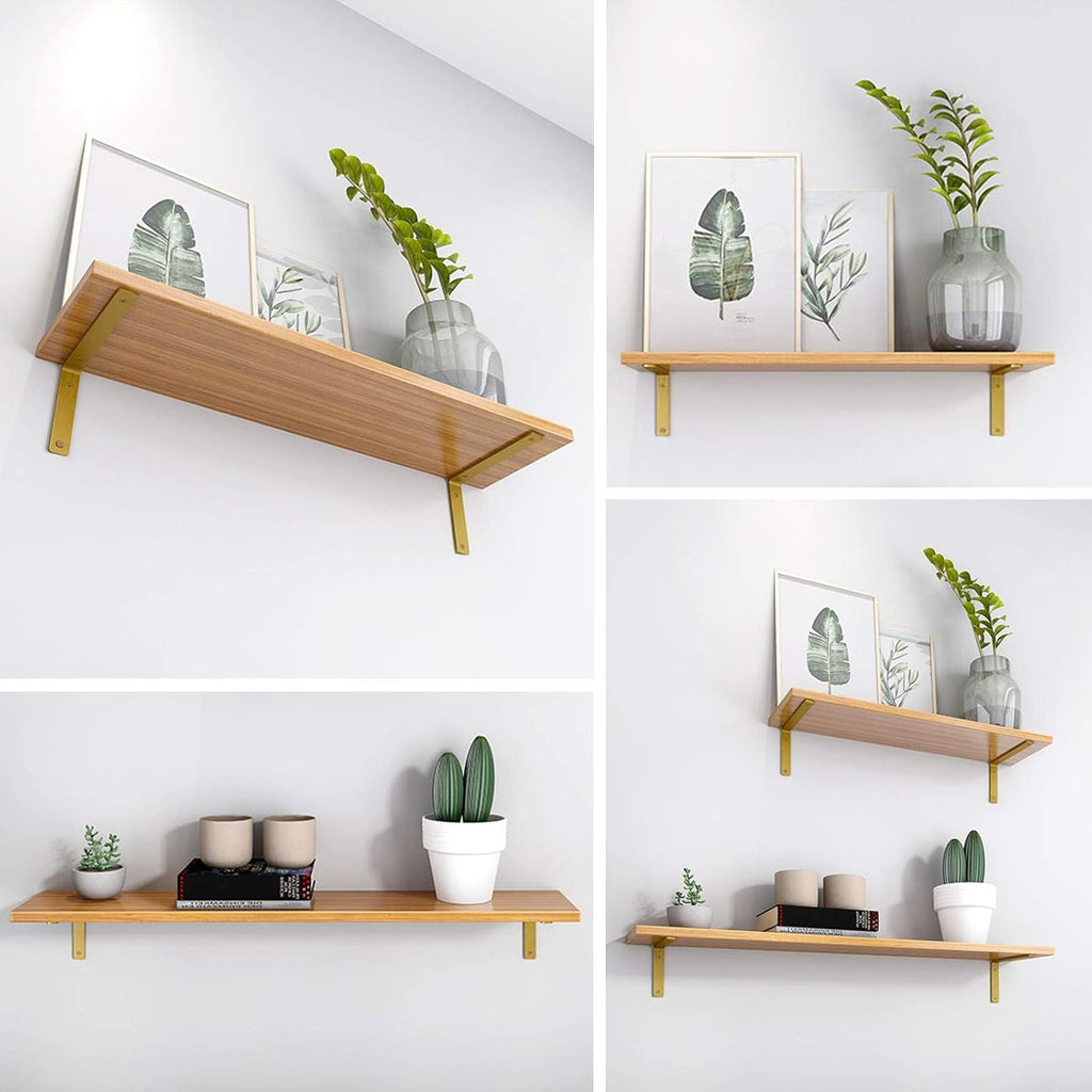 Gold Heavy Duty Shelf Brackets 4 Inch, Rustic Gold Iron L Shelf Bracket, Industrial Modern Metal Floating Shelf with Hardware for DIY Open Shelving, 4 Pack
