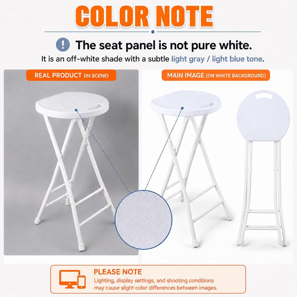 Folding Stool, White 24 Inch Foldable Bar Stool with Handle | Portable Seat, ...