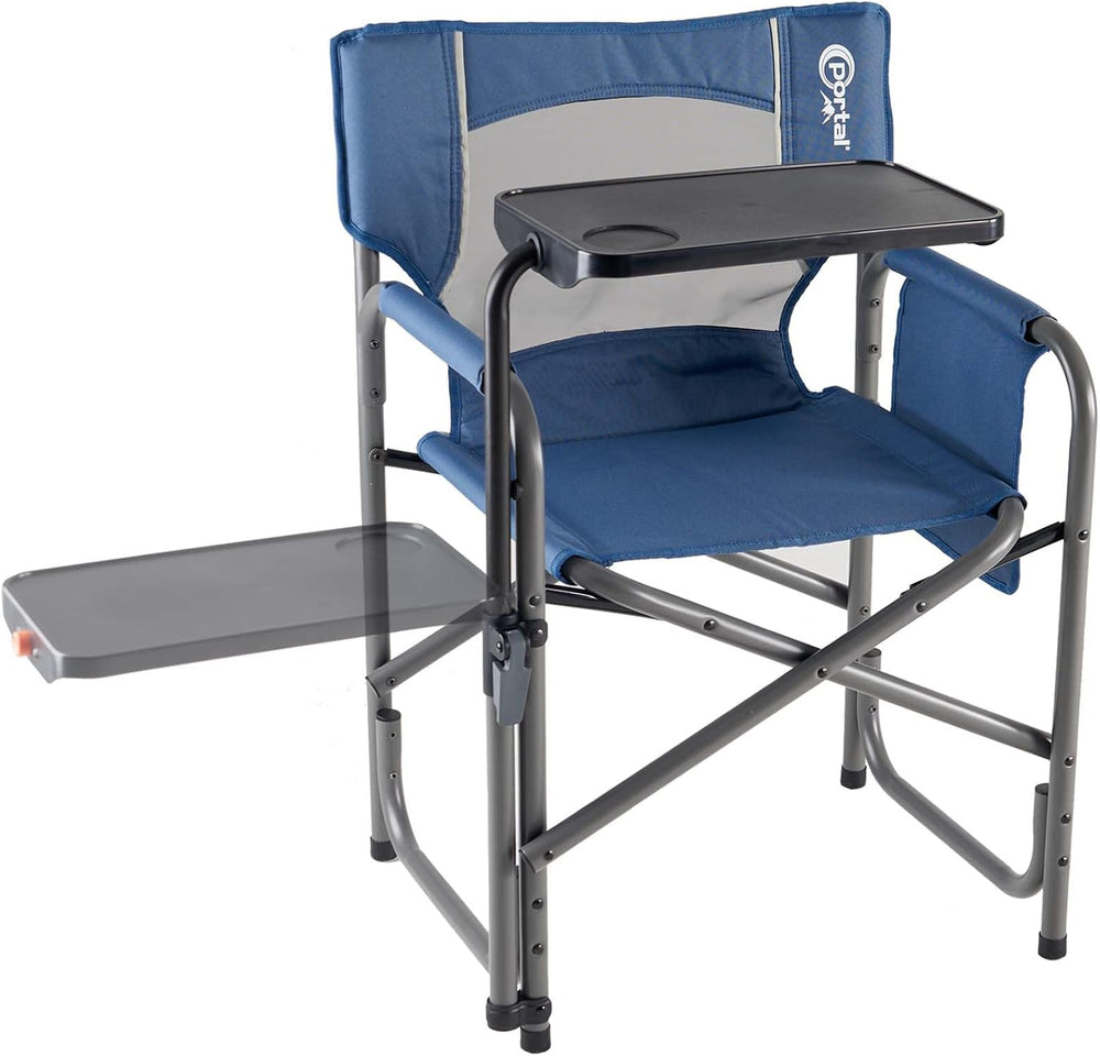 Portal Director Camping Chair with 2-Way Rotating Side Table, 300 lb, Blue