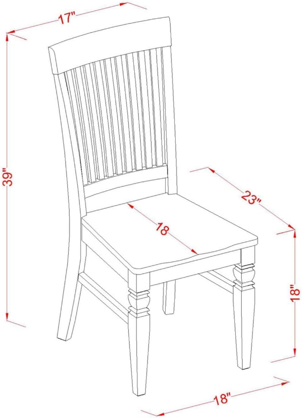 East West Furniture WEC-BLK-W Weston Dining Chairs - Slat Back Wood Seat Kitc...