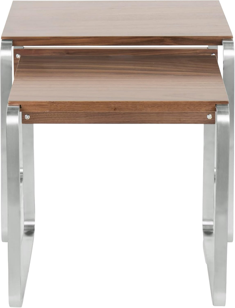 Side Mid-Century Modern Nesting Tables in Stainless Steel and Walnut | Two-ta...