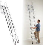 11 Steps Ceiling Mount Attic Staircase with Handrails, Foldable Loft | Includes 11-step wall-mounted attic stairs with handrails for home or garage. Space-saving foldable design, high stability,