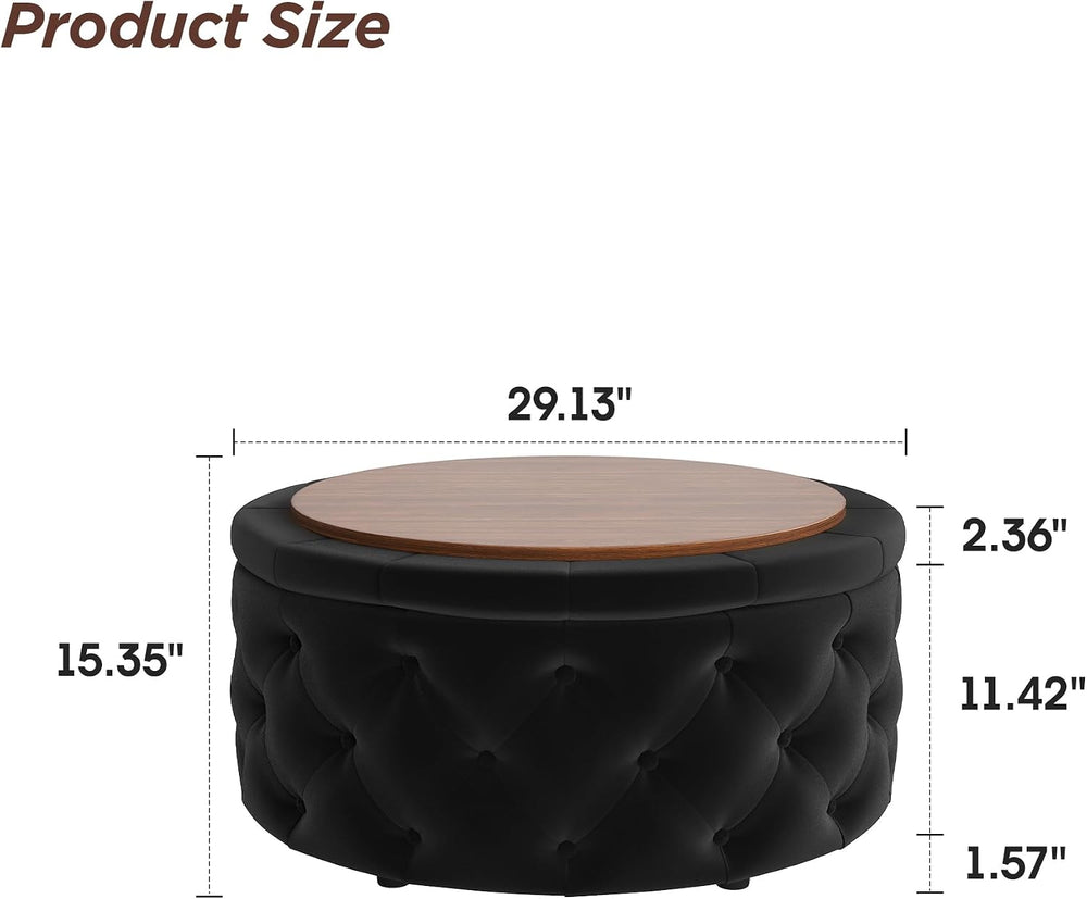 FiveWillowise 30 Inch Round Ottoman with Storage Tray,Large Coffee Table | Ci...