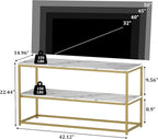 Function Home TV Stand for TVs up to 50 Inch, 2 Tier Entertainment Center, Modern TV Cabinet with Marble Top and Gold Metal Base, 42" Media Console Table with Storage for Living Room Bedroom