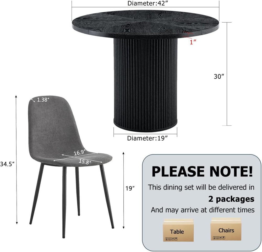 Round Dining Table Set for 6, Black Kitchen Table Set for 6 with 42''...
